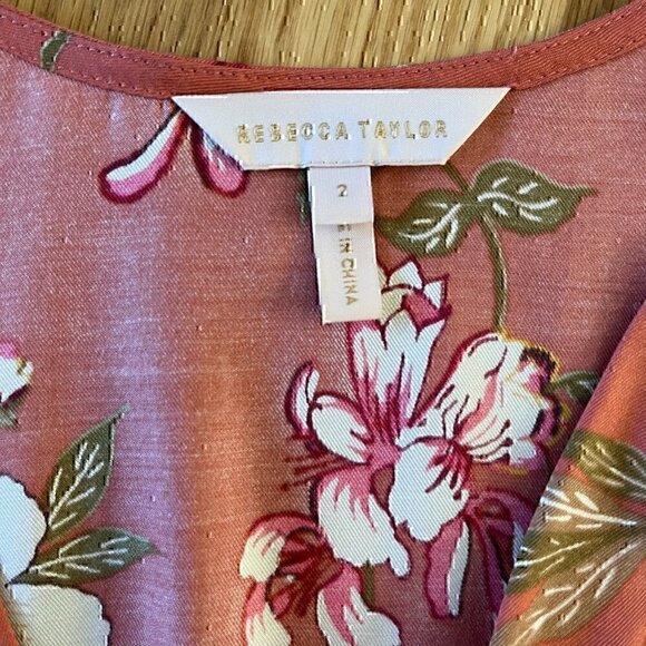 Rebecca Taylor Peach Lita Floral Silk Blend Blouse, Size 2 - Picture 4 of 6